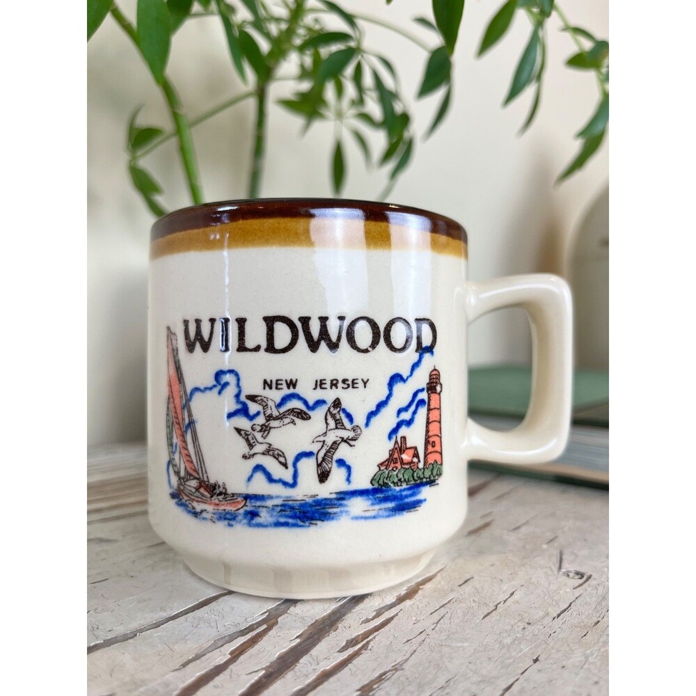Vintage Wildwood 1970's Souvenir Mug Summer Shore Beach Gulls Ocean Nostalgia